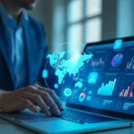AI Business Planning dashboard showing market analysis charts and financial projections for startup entrepreneurs