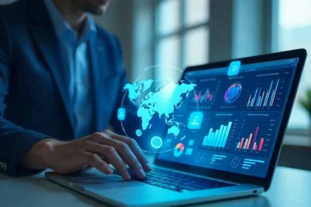 AI Business Planning dashboard showing market analysis charts and financial projections for startup entrepreneurs