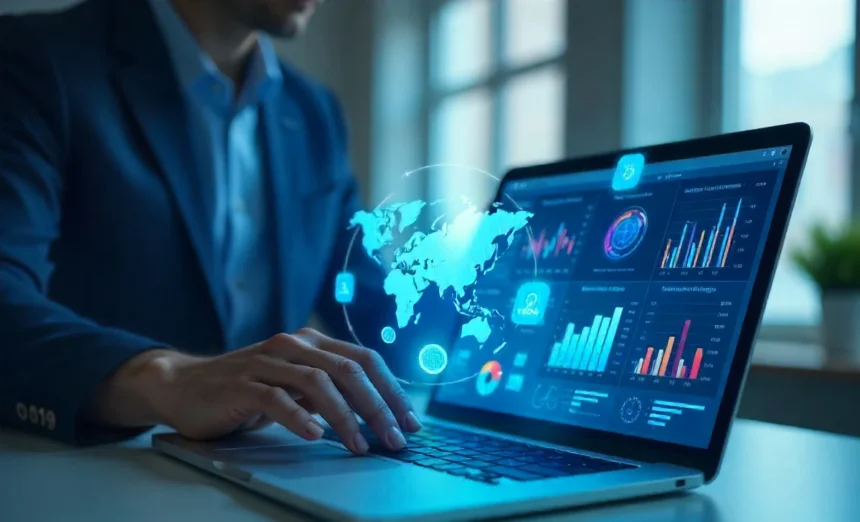 AI Business Planning dashboard showing market analysis charts and financial projections for startup entrepreneurs