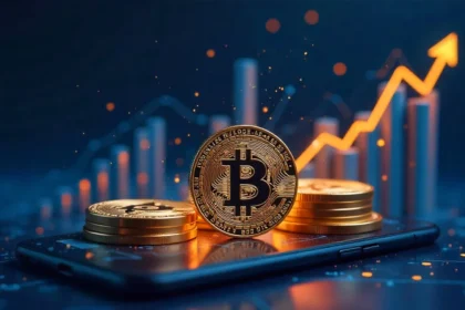 Best beginner crypto investments 2025 guide featuring Bitcoin Ethereum coins with upward trending charts background