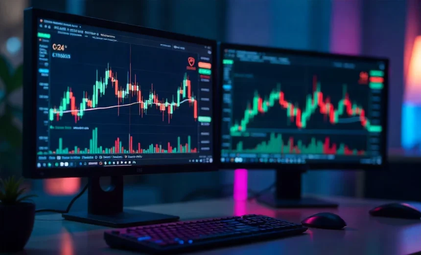 Crypto trading dashboard with best time sell crypto signals, price charts, moving averages and profit indicators