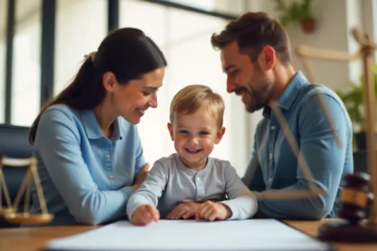 Child custody 2025 legal guide showing parents discussing custody rights and support laws with family court documents