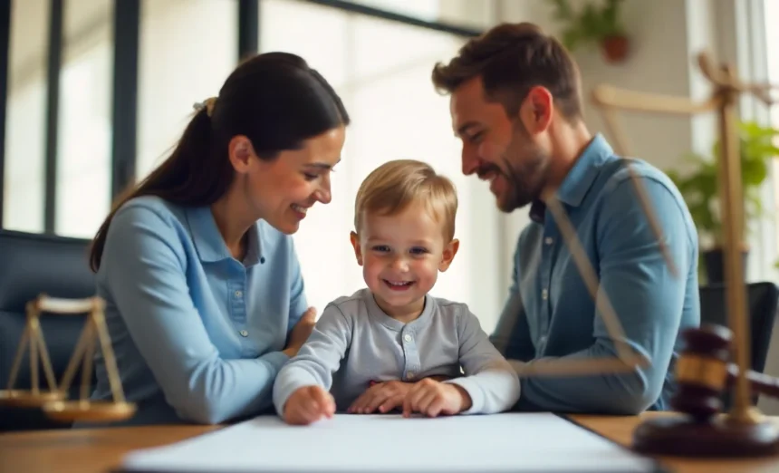 Child custody 2025 legal guide showing parents discussing custody rights and support laws with family court documents