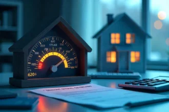 Credit score home loan requirements 2025 showing mortgage approval process with house keys and financial documents