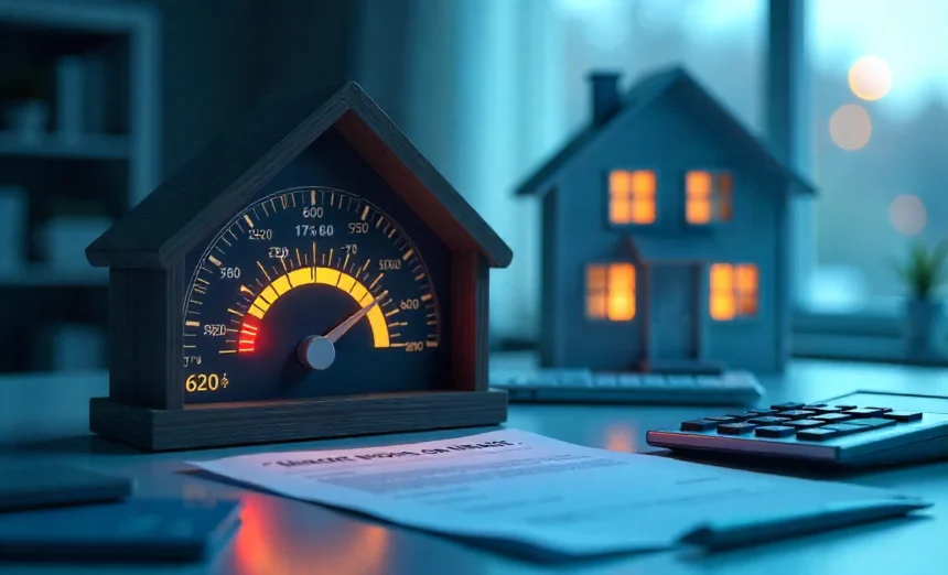 Credit score home loan requirements 2025 showing mortgage approval process with house keys and financial documents