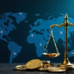 Crypto regulations 2025 featured image with legal scales, Bitcoin symbols and regulatory framework elements displayed