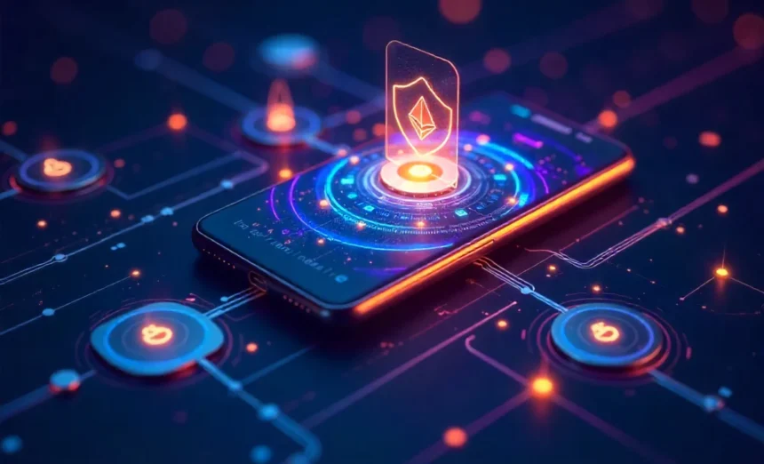 DeFi Wallet Safety guide 2025 - secure digital wallet with blockchain protection, cryptocurrency symbols and security locks
