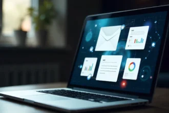Modern email marketing dashboard showing AI automation tools and email strategy tips for 2025 business success