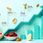 High protein search growth infographic showing trending snack data with protein bars, Greek yogurt and market stats