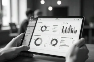 Lean Business Plan Template guide showing simple one-page business plan document on modern desk with business tools