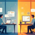 Marketing Agency vs DIY comparison illustration showing business owner choosing between self-managed and professional marketing