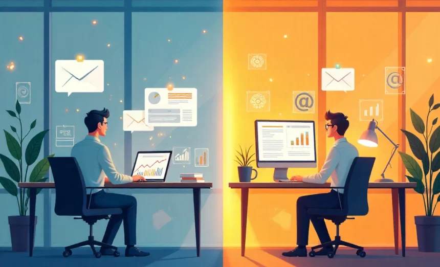 Marketing Agency vs DIY comparison illustration showing business owner choosing between self-managed and professional marketing