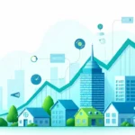 Real estate investing strategies 2025 infographic with charts, properties, and AI-powered market insights visual.