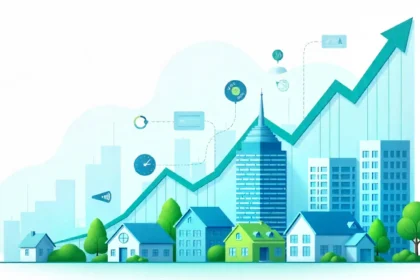 Real estate investing strategies 2025 infographic with charts, properties, and AI-powered market insights visual.