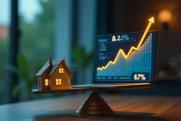 Real estate market 2025 dashboard showing mortgage rates 6.7% and home price growth trends chart