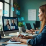Remote team management guide 2025 - diverse professionals working virtually with collaboration tools and video calls