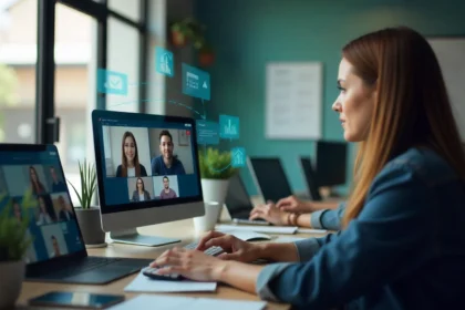 Remote team management guide 2025 - diverse professionals working virtually with collaboration tools and video calls