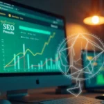 Simple SEO tips 2025 illustration showing search rankings, analytics graphs, and optimization strategies on screens
