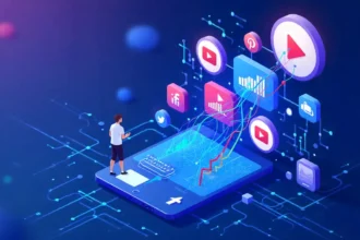 Social media marketing 2025 platforms trends AI integration community building digital strategy illustration