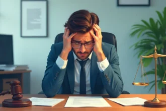 Stressed employee with legal documents representing how to sue for emotional distress after wrongful termination