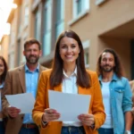 Tenant rights 2025 guide showing diverse renters with lease agreements and legal documents outside modern apartment building