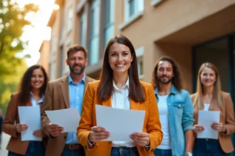 Tenant rights 2025 guide showing diverse renters with lease agreements and legal documents outside modern apartment building