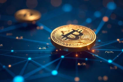 Staking crypto illustration showing cryptocurrency coins earning passive income through blockchain network validation