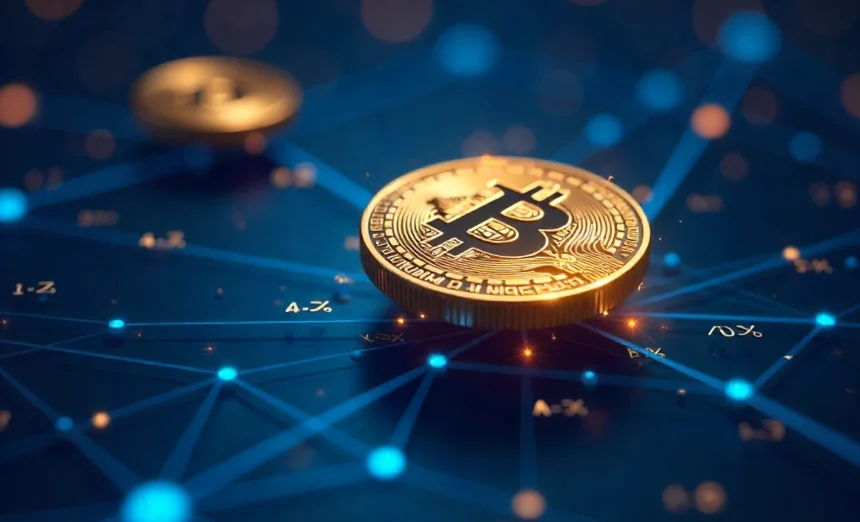 Staking crypto illustration showing cryptocurrency coins earning passive income through blockchain network validation